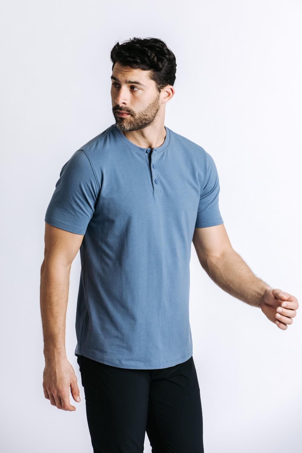 X Cotton Short Sleeve Henley - Pacific
