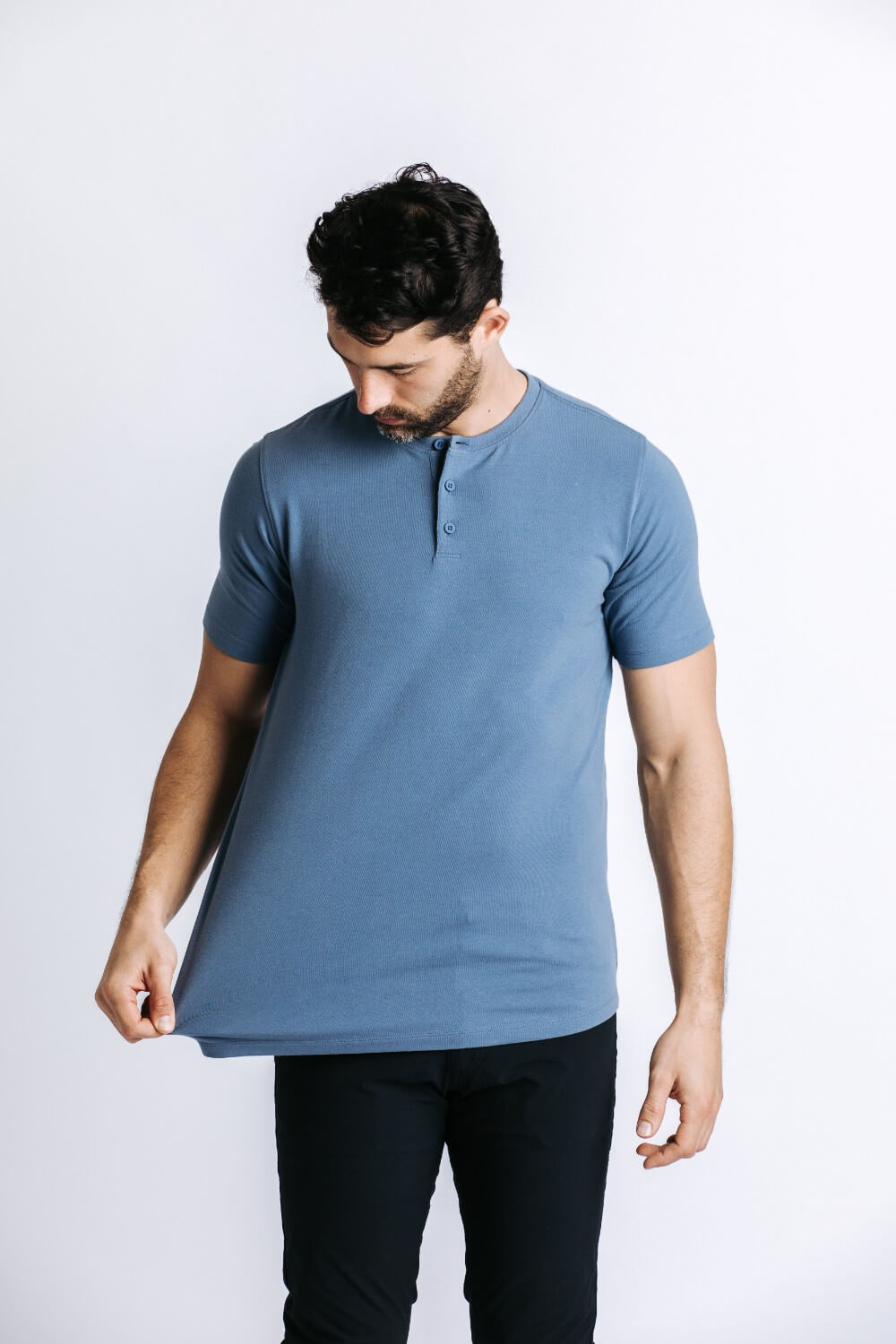 X Cotton Short Sleeve Henley - Pacific
