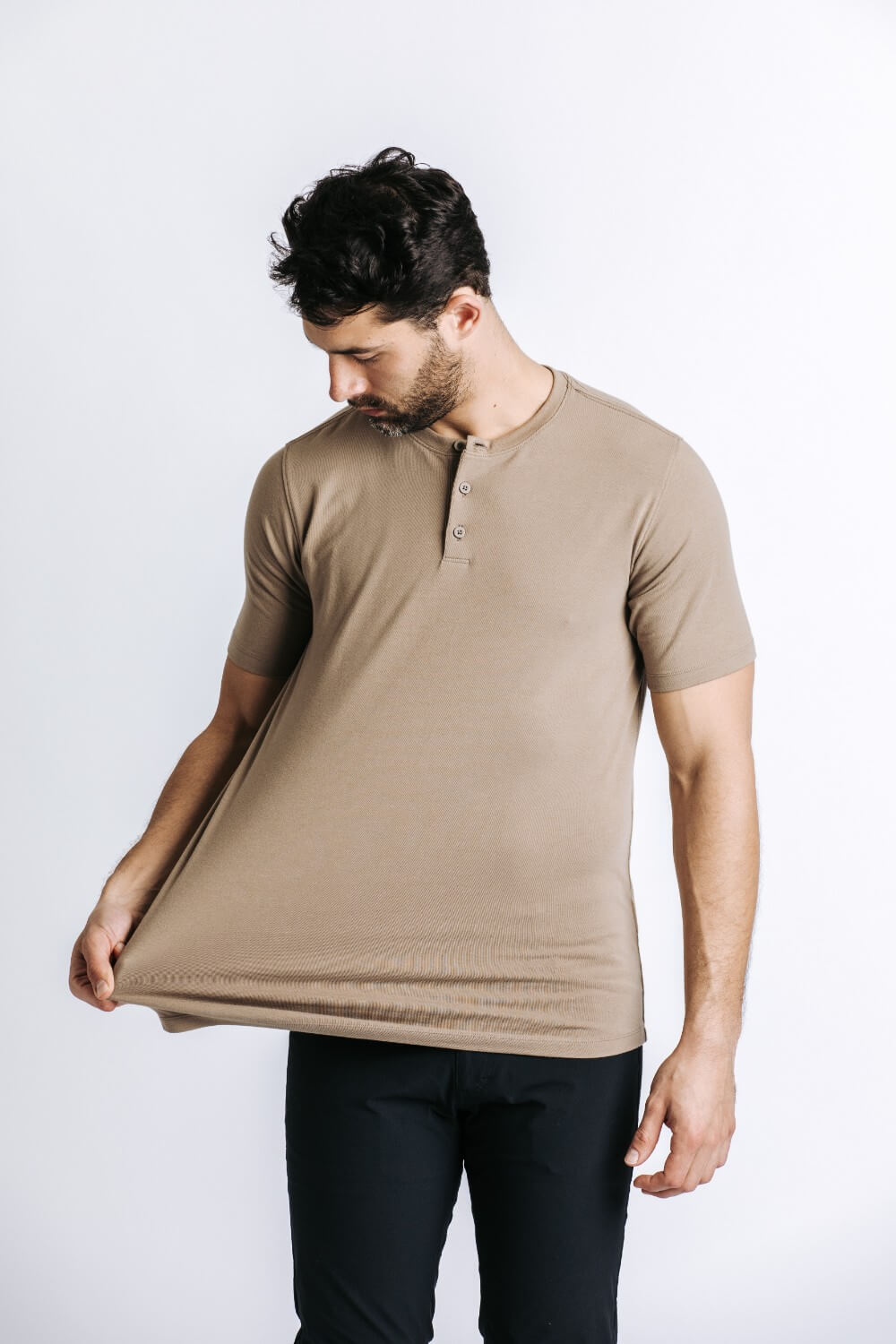 X Cotton Short Sleeve Henley - Sand
