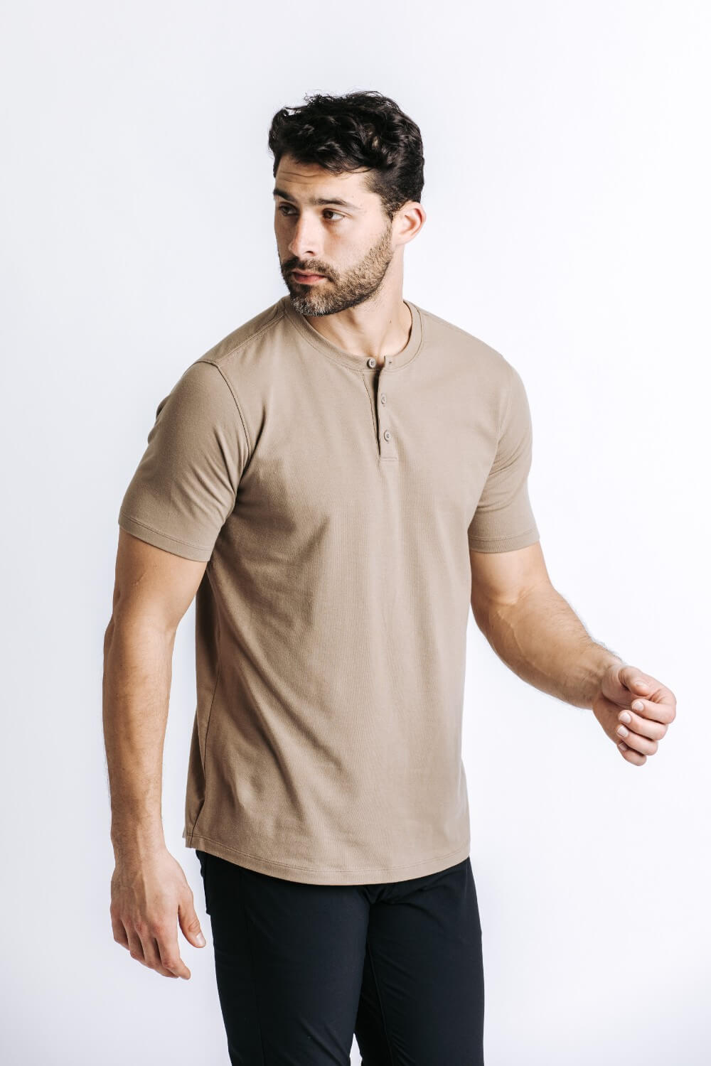 X Cotton Short Sleeve Henley - Sand
