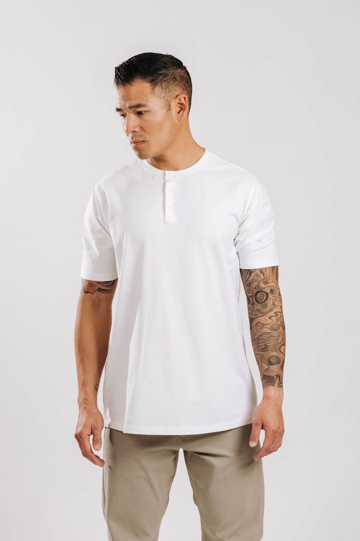 X Cotton Short Sleeve Henley - White
