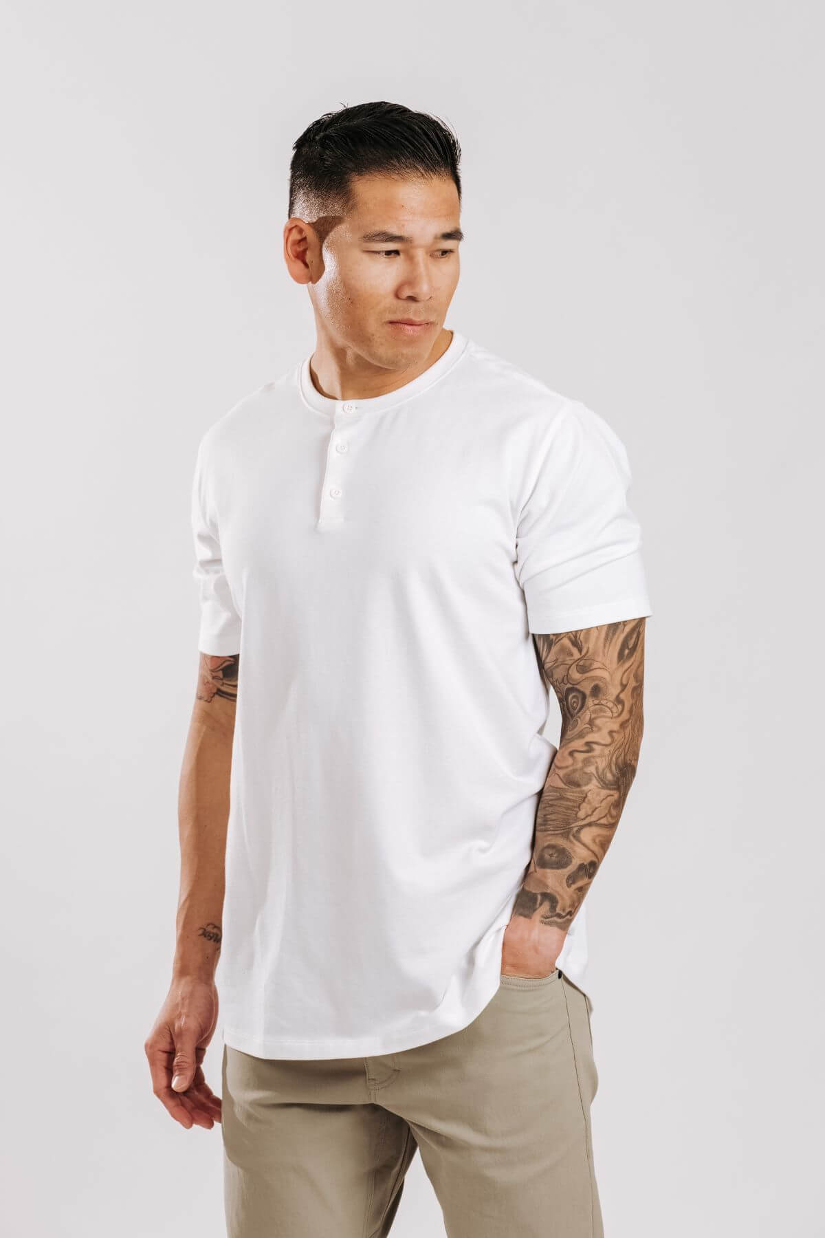 X Cotton Short Sleeve Henley - White
