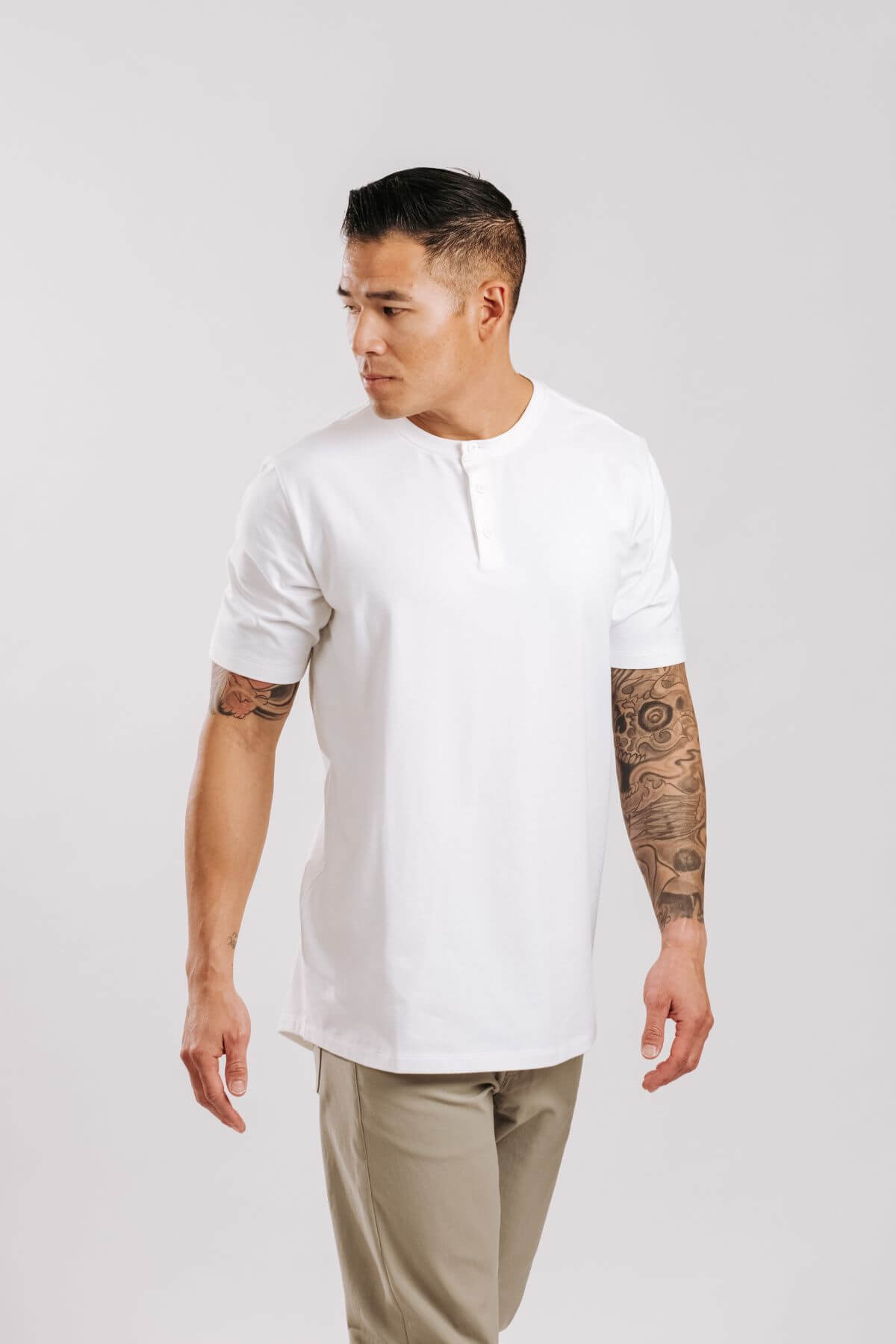 X Cotton Short Sleeve Henley - White
