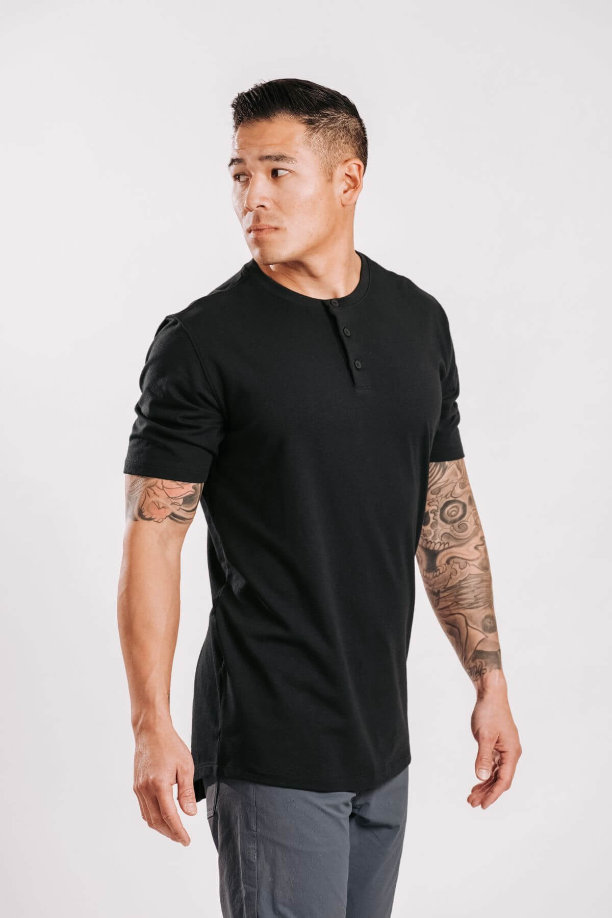 X Cotton Short Sleeve Henley - Black
