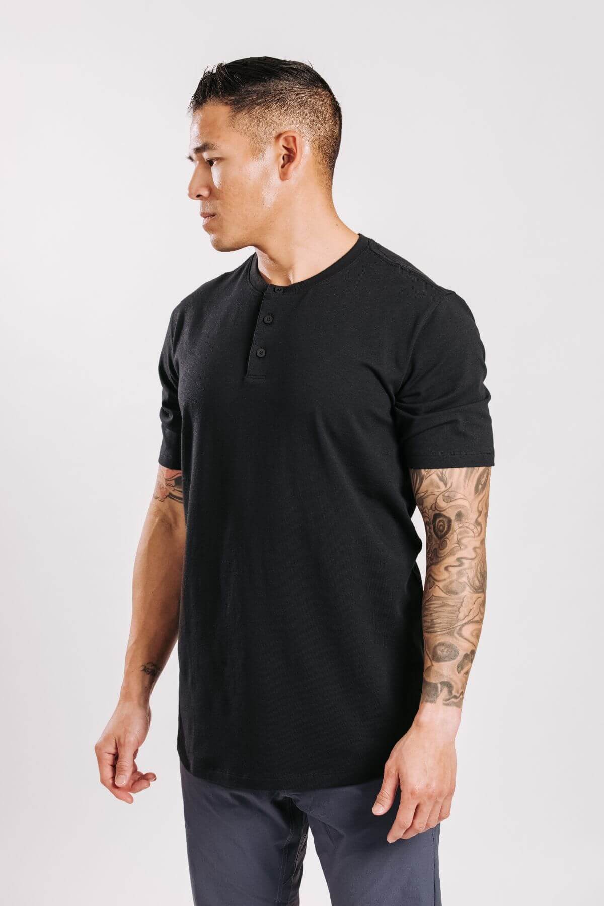 X Cotton Short Sleeve Henley - Black
