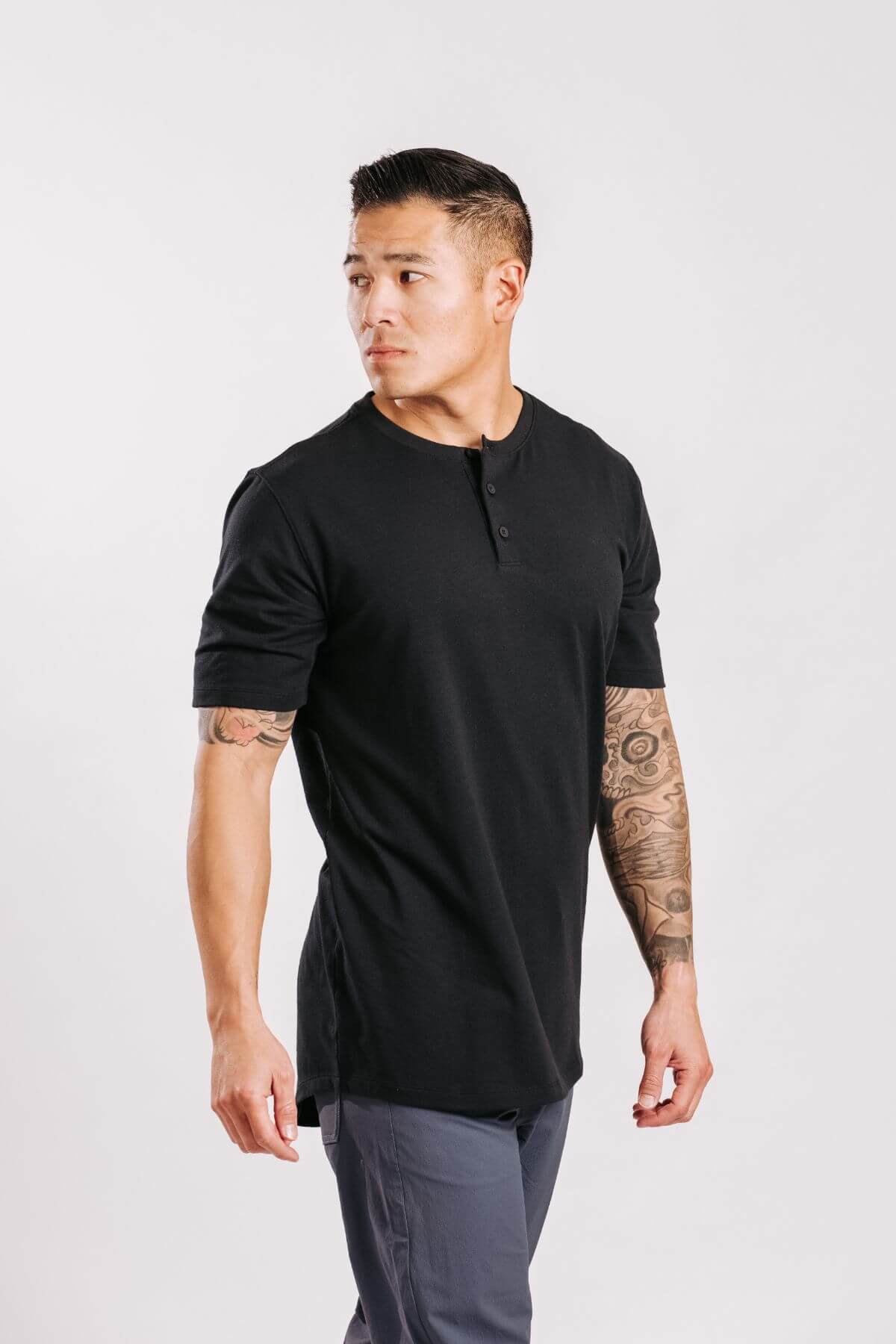 X Cotton Short Sleeve Henley - Black
