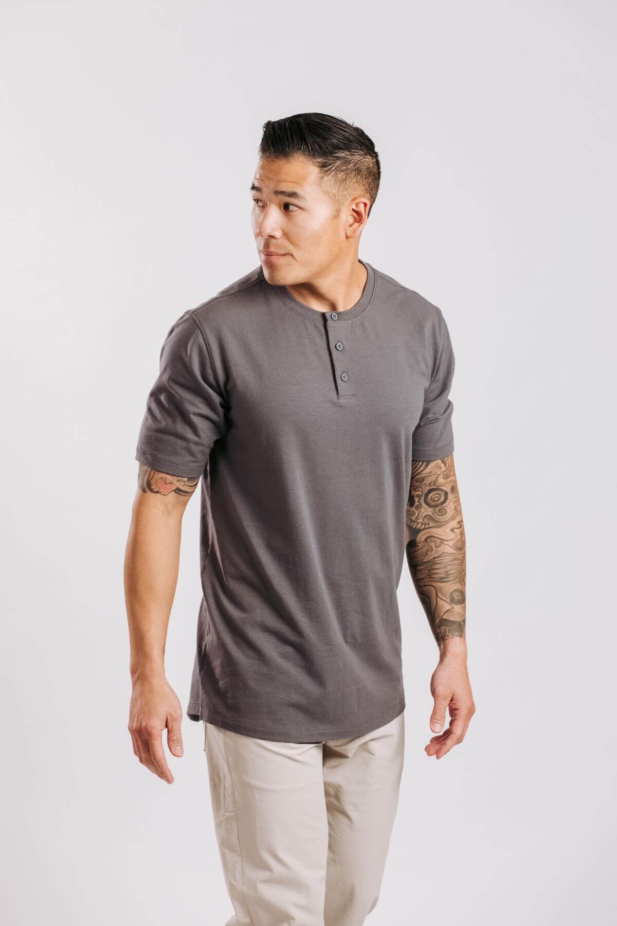 X Cotton Short Sleeve Henley - Concrete
