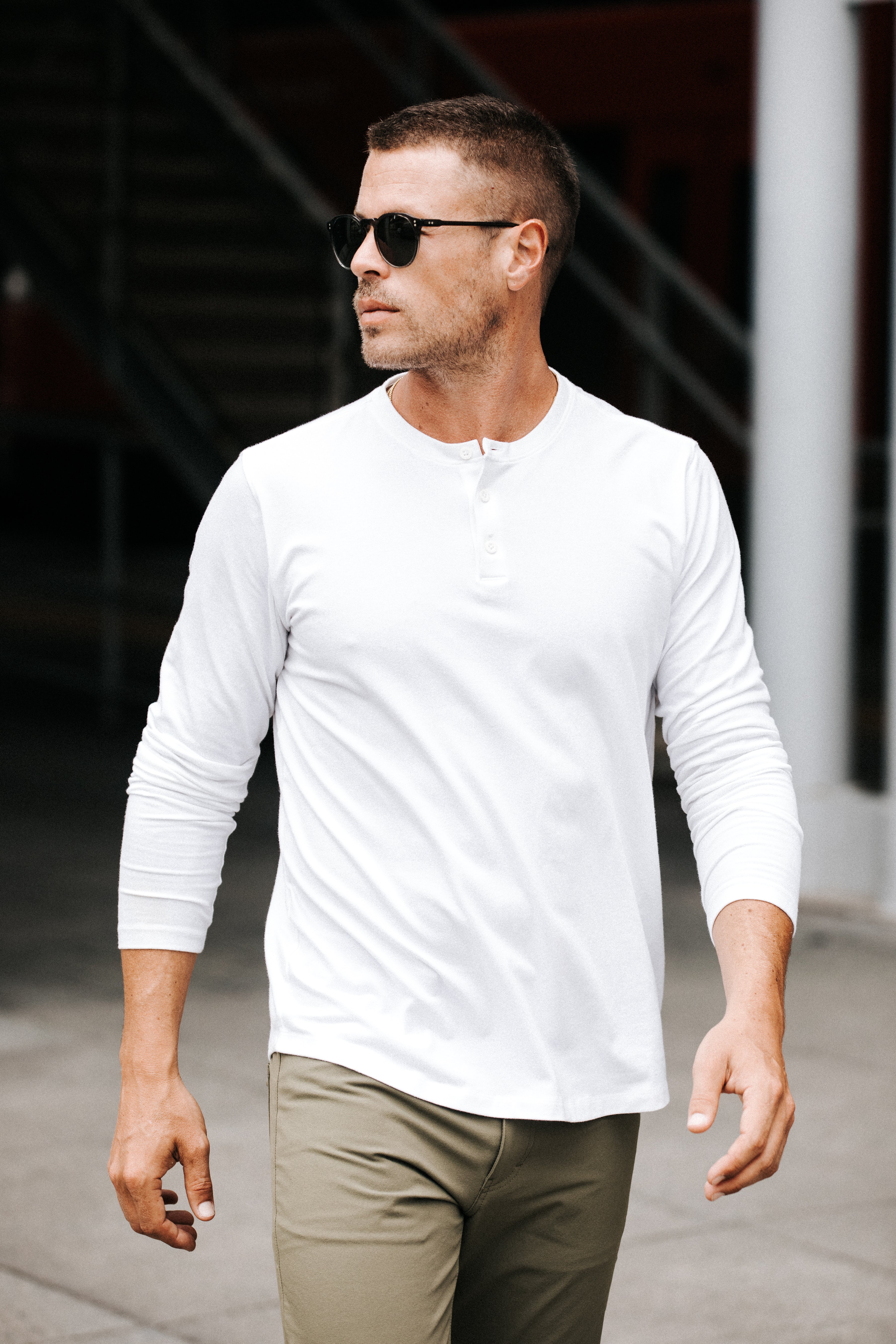 White Long Sleeve Shirt Mens | X Cotton Henley | Western Rise