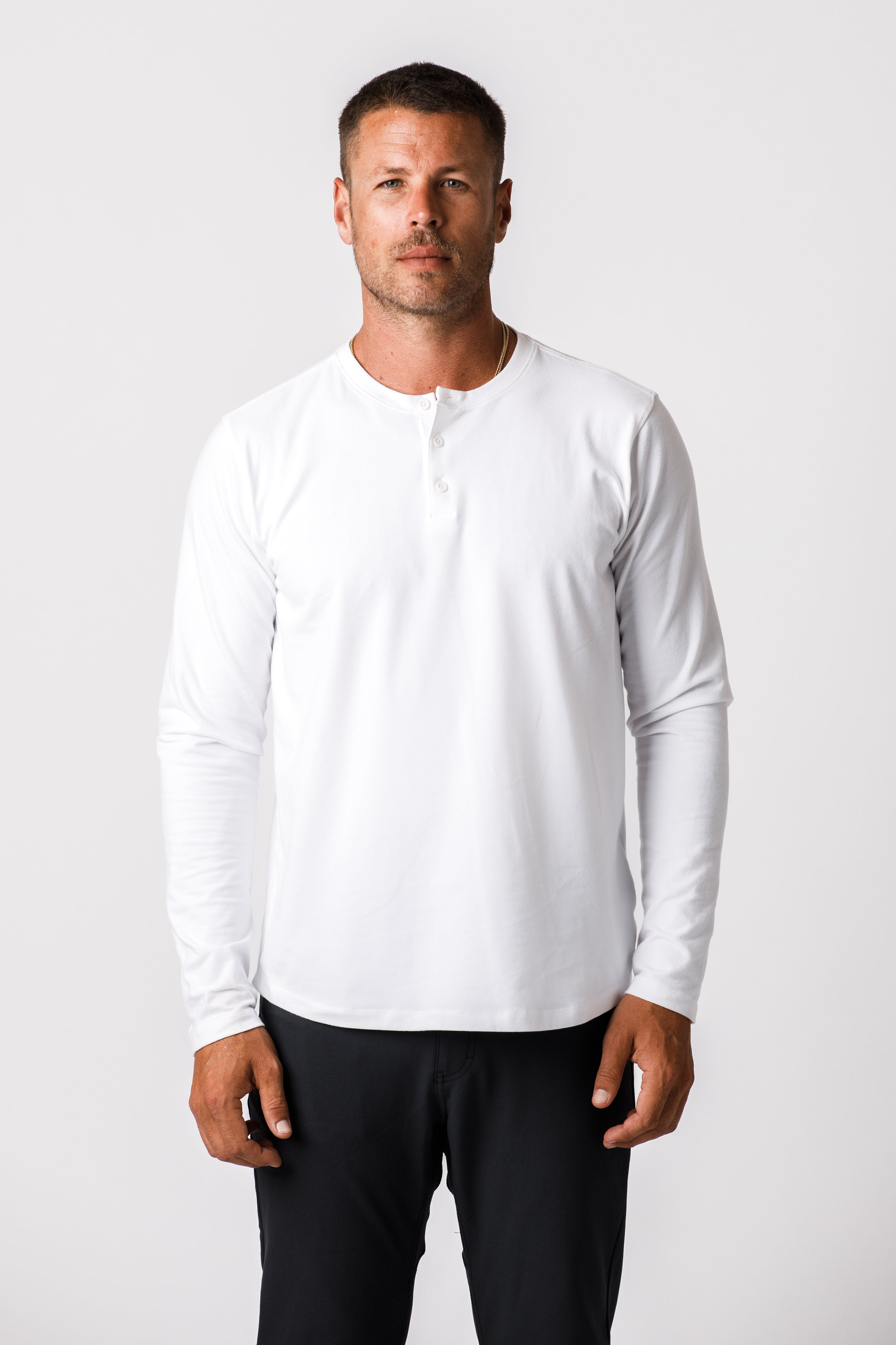 White Long Sleeve Shirt Mens | X Cotton Henley | Western Rise